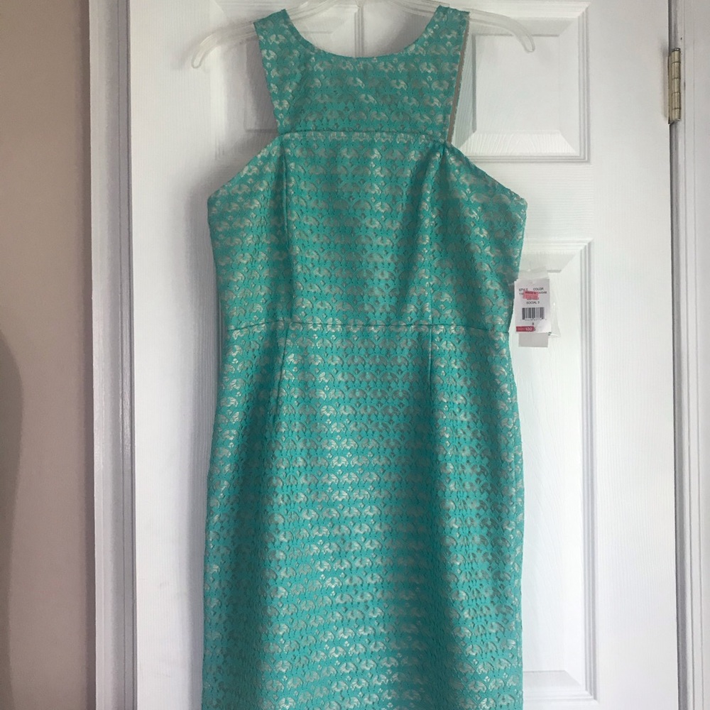Very Cute Collared Blue Lace Pencil Dress